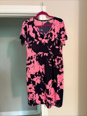Women's Pink & Navy Floral V-Neck Dress